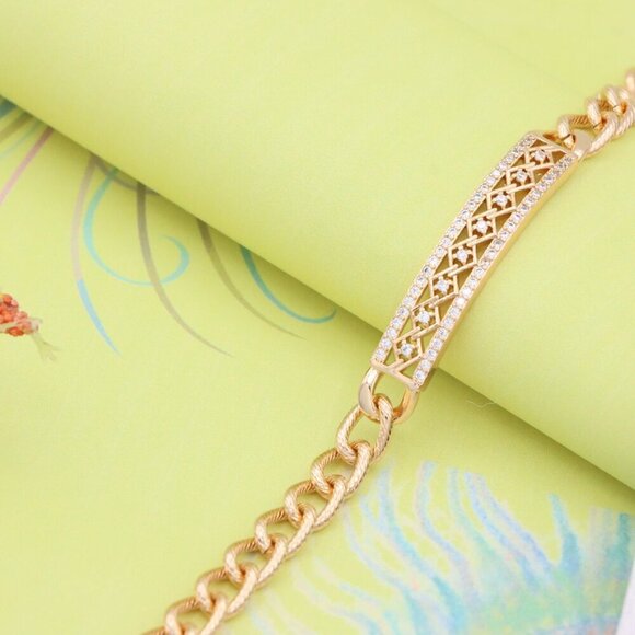 Elegant Rose Gold Bracelet with Criss-Cross Diamond Inlay Design, XPBL0706 - Picture 11 of 12